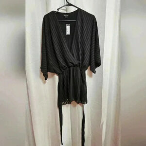 Plus Size Chiffon Shadow Stripe Wrap Blouse